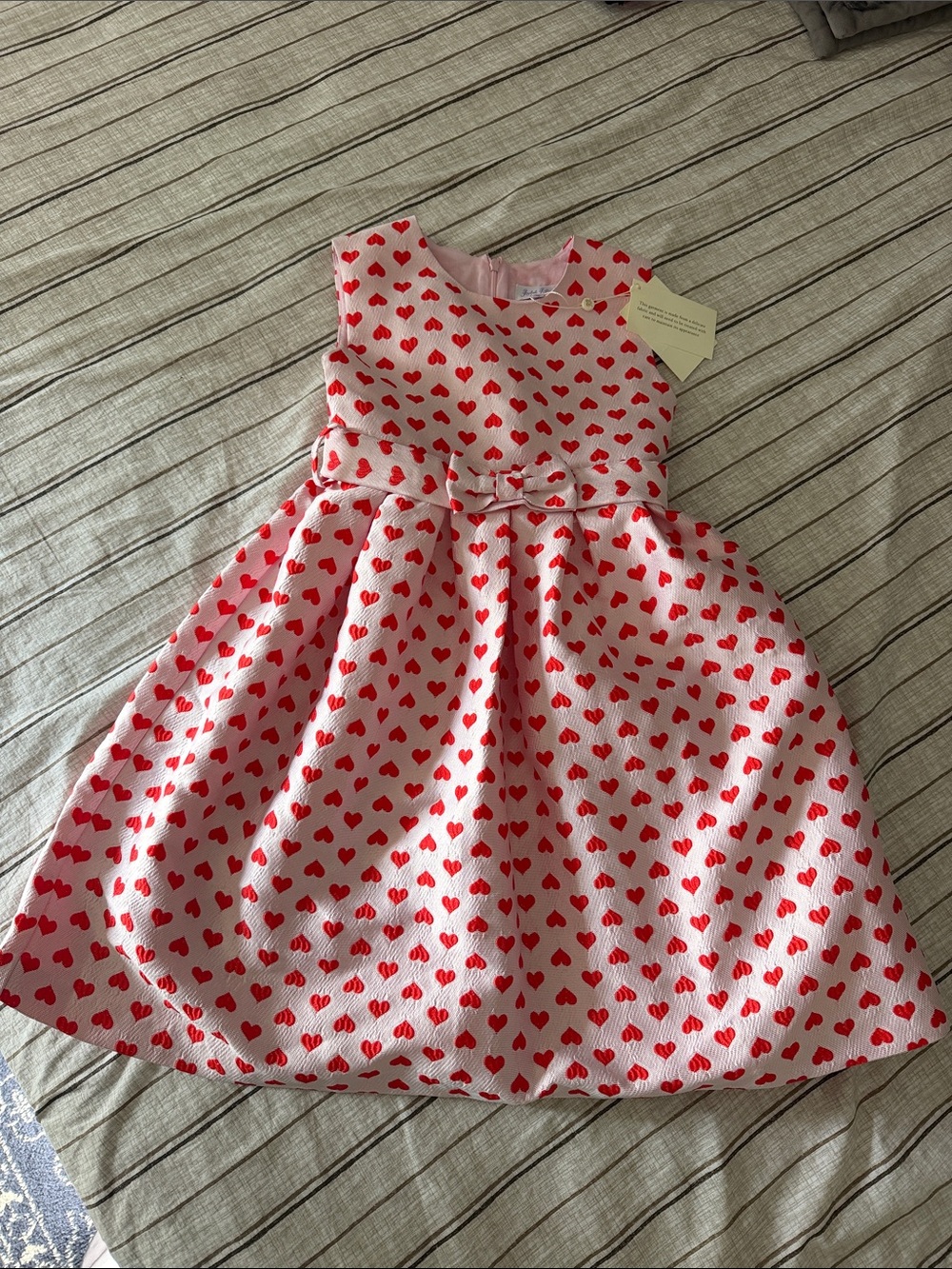 Rachel Riley Girls Pink and Red Heart Print Dress